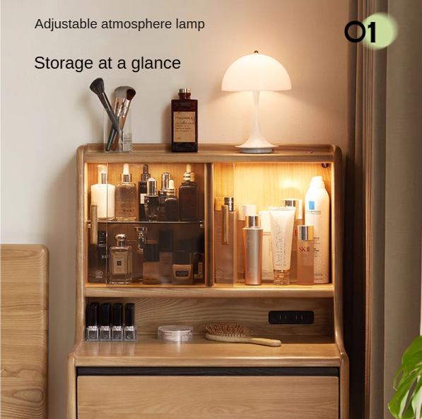 Ash Solid Wood Lighted Vanity Table.