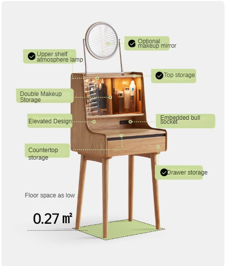 Ash Solid Wood Lighted Vanity Table.