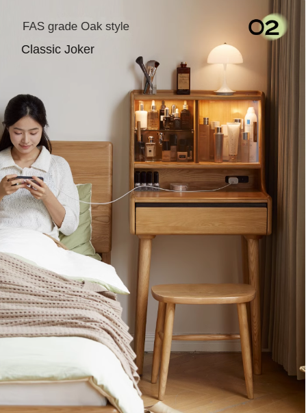 Ash Solid Wood Lighted Vanity Table.
