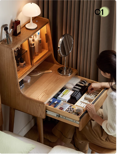 Ash Solid Wood Lighted Vanity Table.
