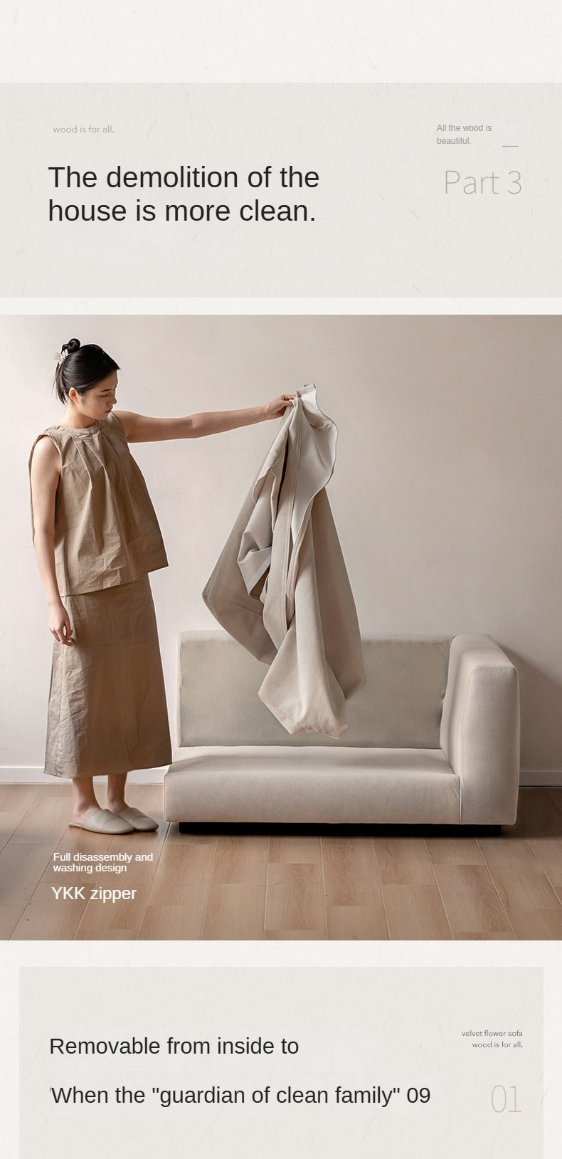 Fabric Sofa Straight Sofa White Cream Style.