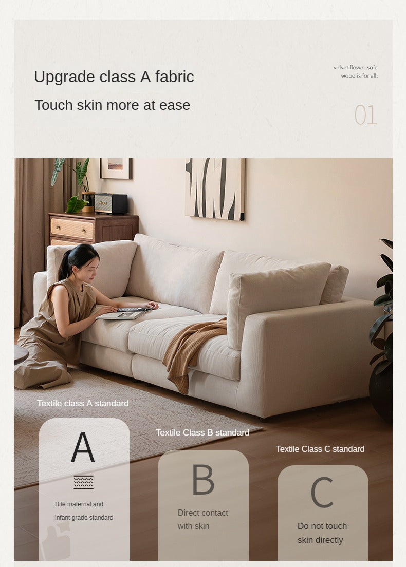 Fabric Sofa Straight Sofa White Cream Style.