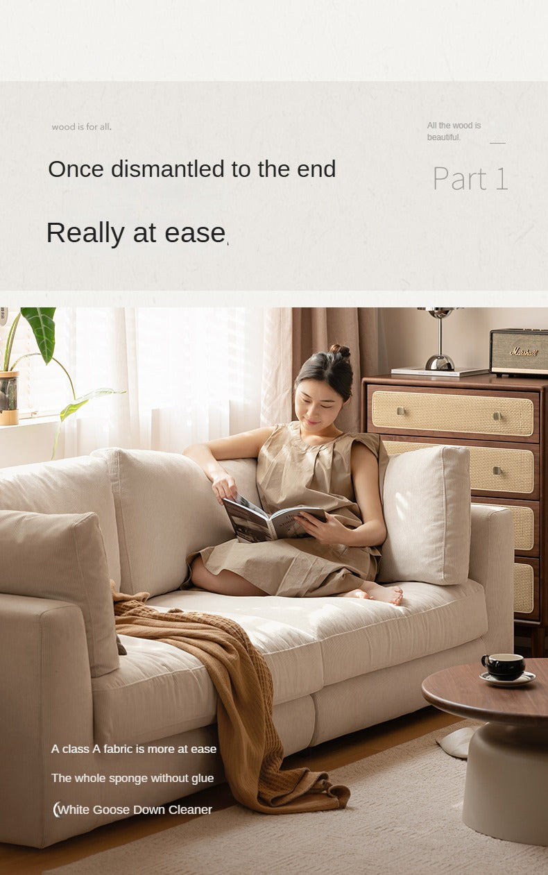 Fabric Sofa Straight Sofa White Cream Style.