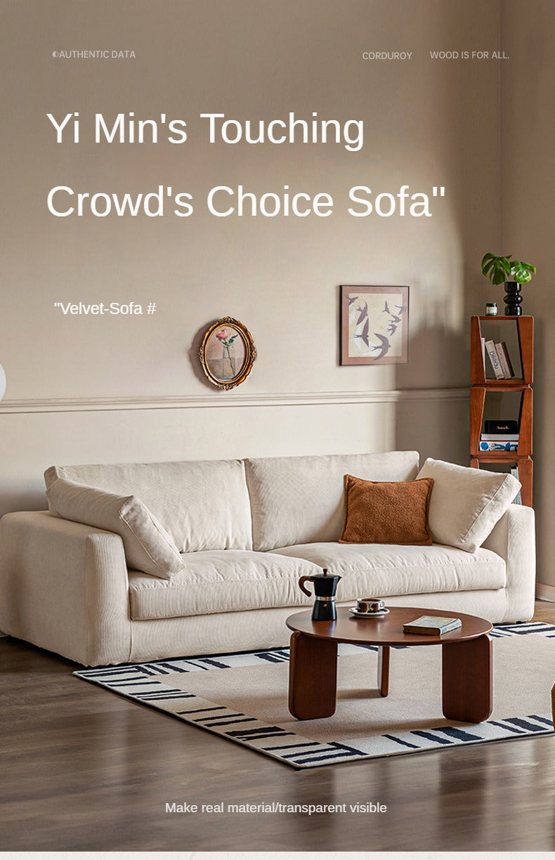 Fabric Sofa Straight Sofa White Cream Style.