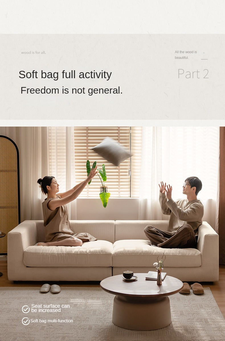 Fabric Sofa Straight Sofa White Cream Style.