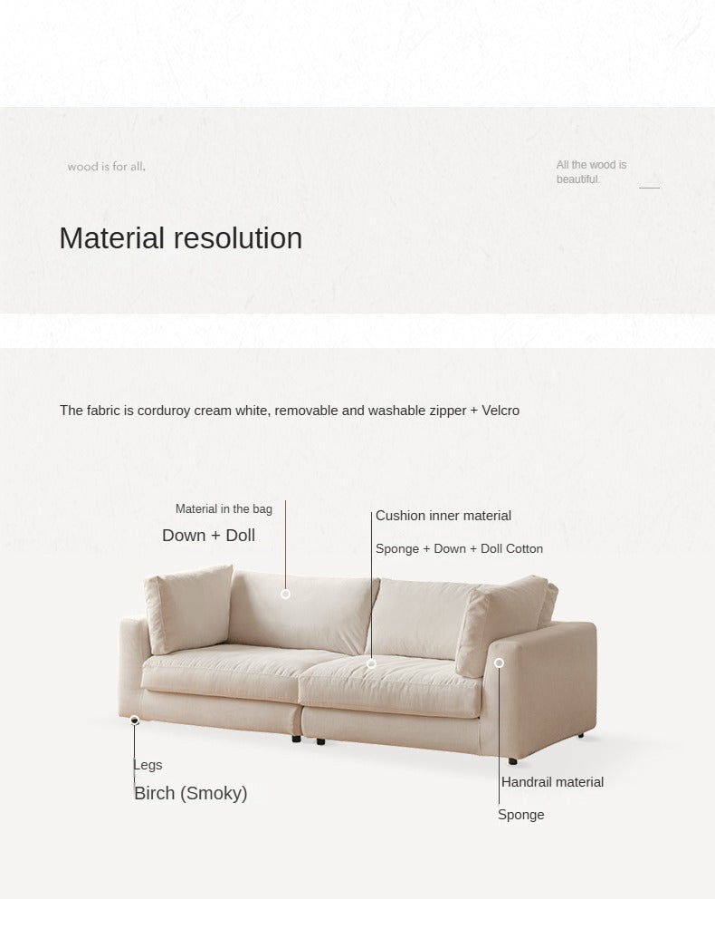 Fabric Sofa Straight Sofa White Cream Style.