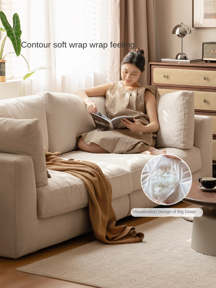 Fabric Sofa Straight Sofa White Cream Style.