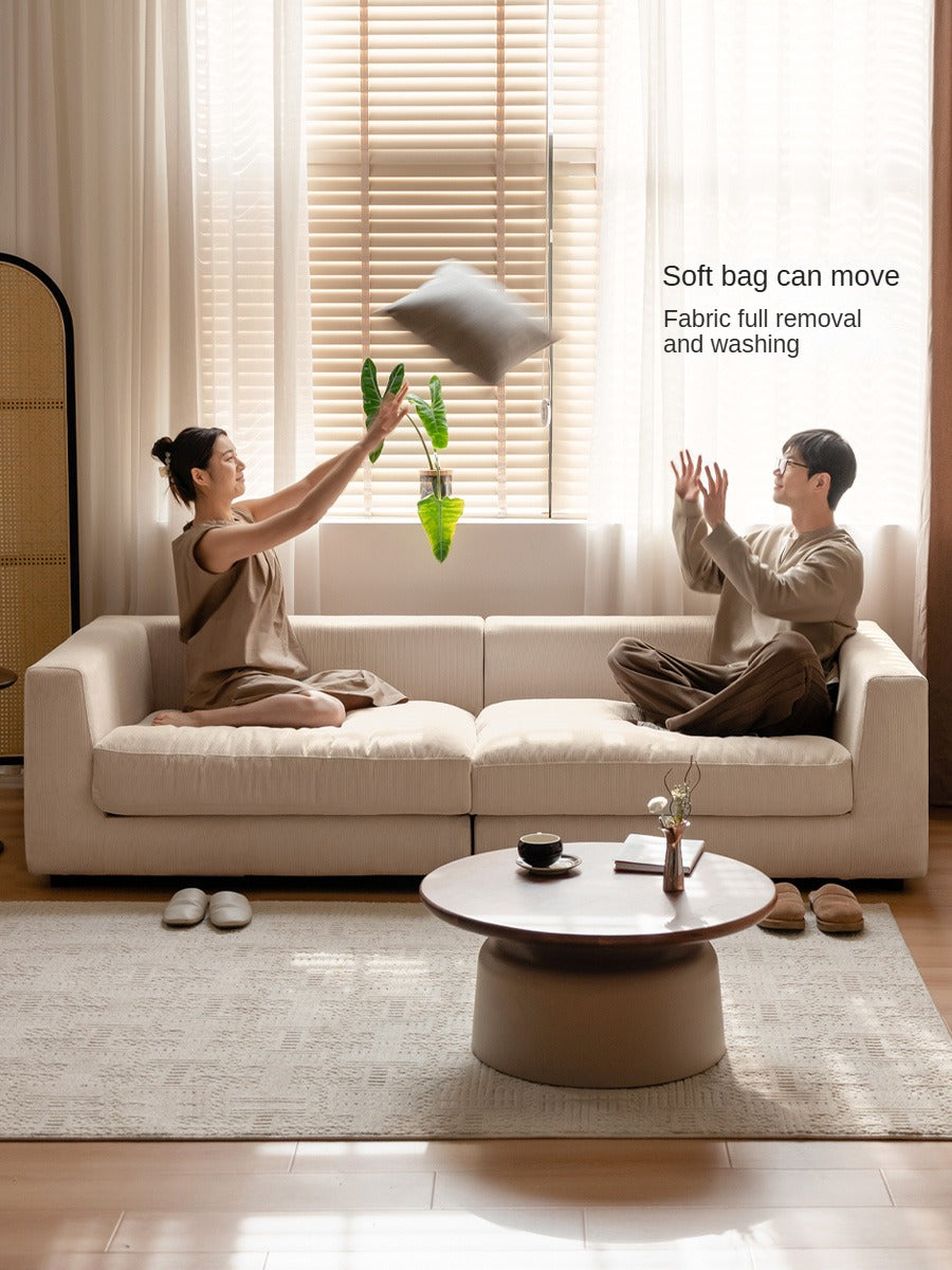 Fabric Sofa Straight Sofa White Cream Style.