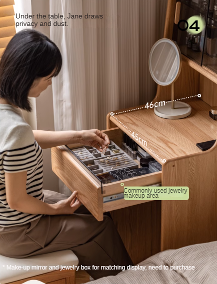 Oak, Solid Rubberwood Modern Vanity Table