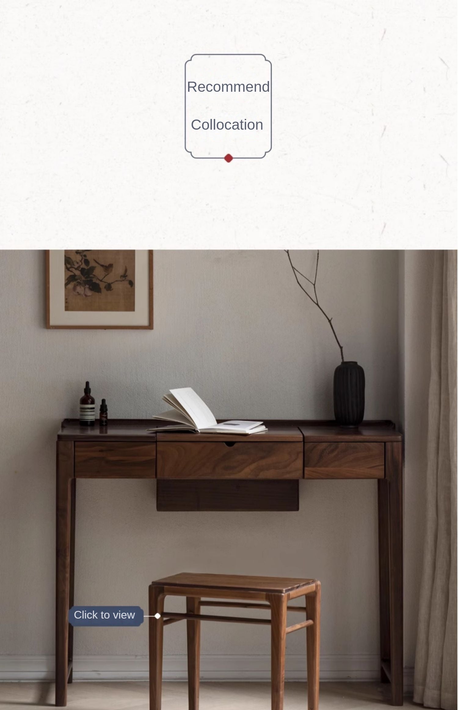 Black Walnut, Ash Solid Wood Flip Dressing Table.