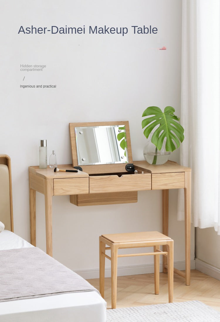 Ash Solid Wood Small Flip Vanity Table.