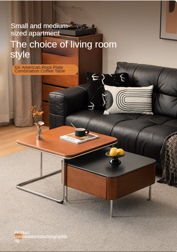 Poplar Solid Wood Rock Board Square Medieval Style Coffee Table