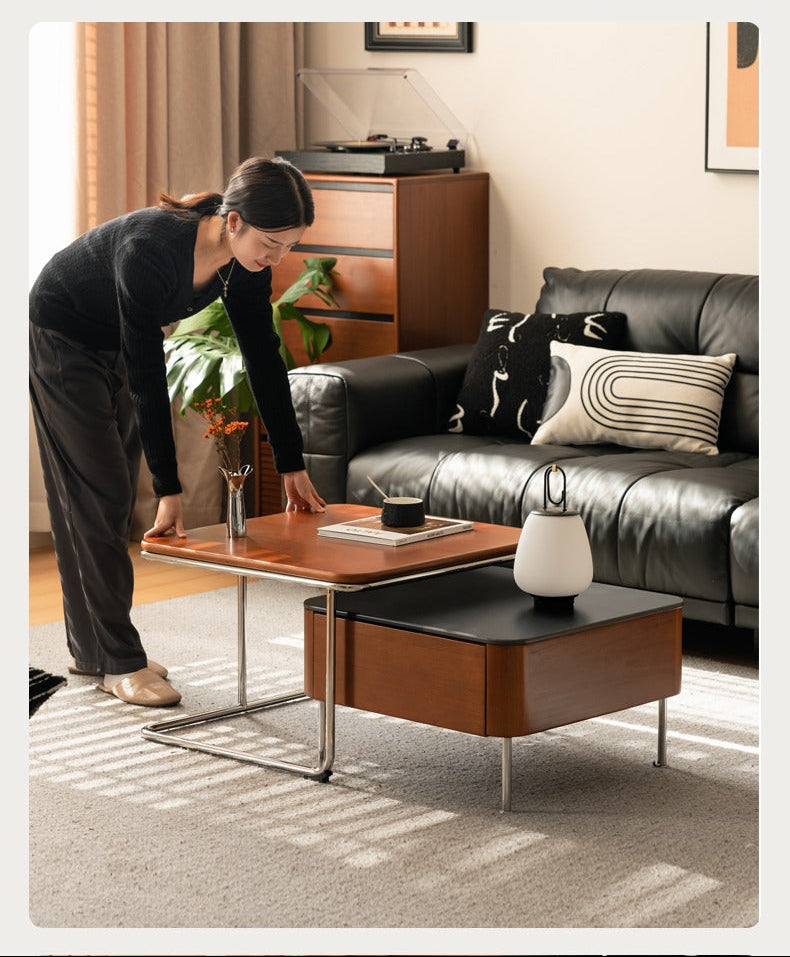 Poplar Solid Wood Rock Board Square Medieval Style Coffee Table