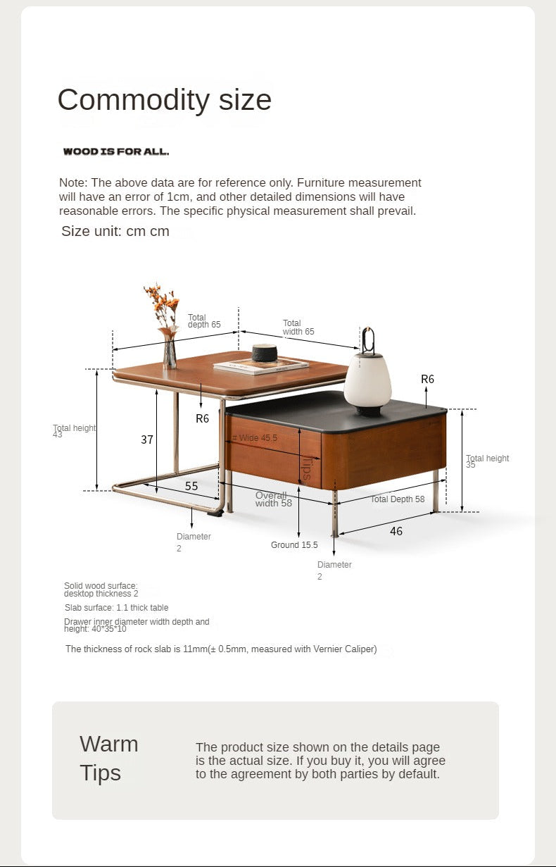 Poplar Solid Wood Rock Board Square Medieval Style Coffee Table