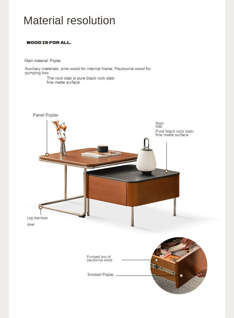 Poplar Solid Wood Rock Board Square Medieval Style Coffee Table