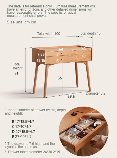 Cherry Solid Wood Small Dressing Table.