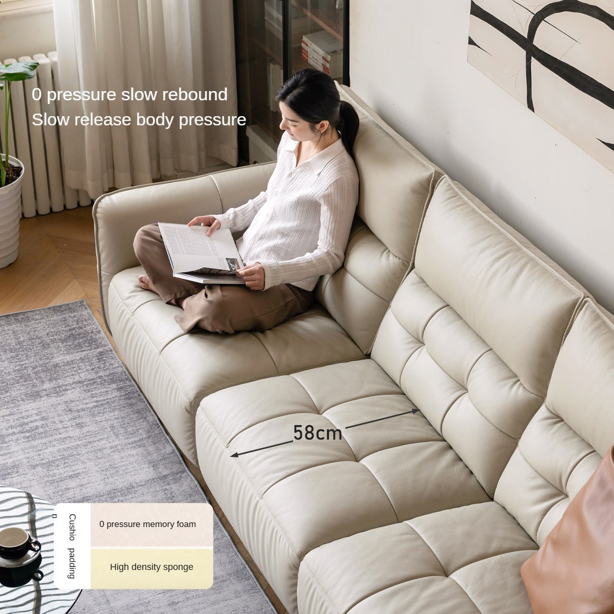Leather High Back Straight Sofa,