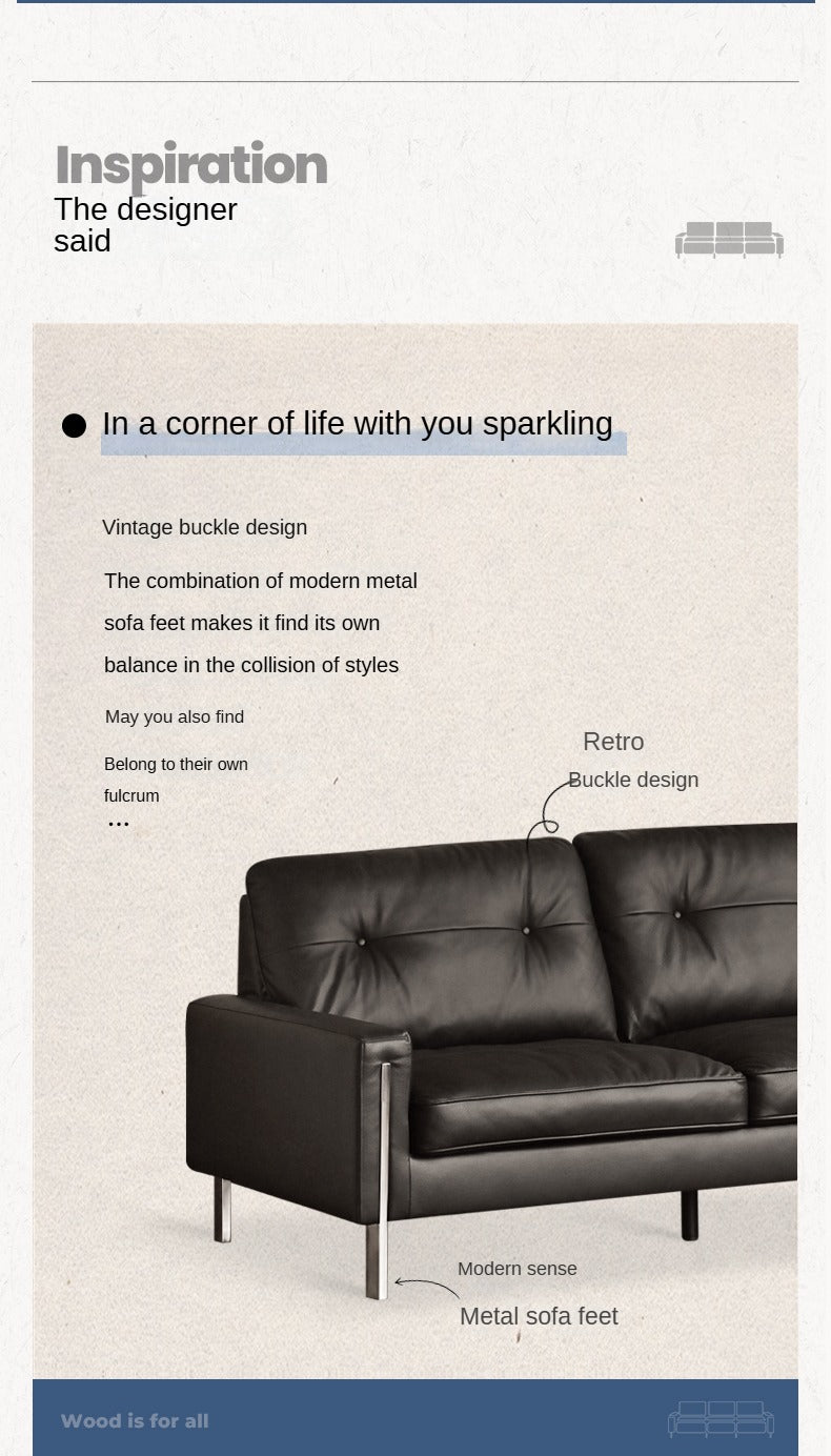 Leather Black High Back Down Straight Sofa.