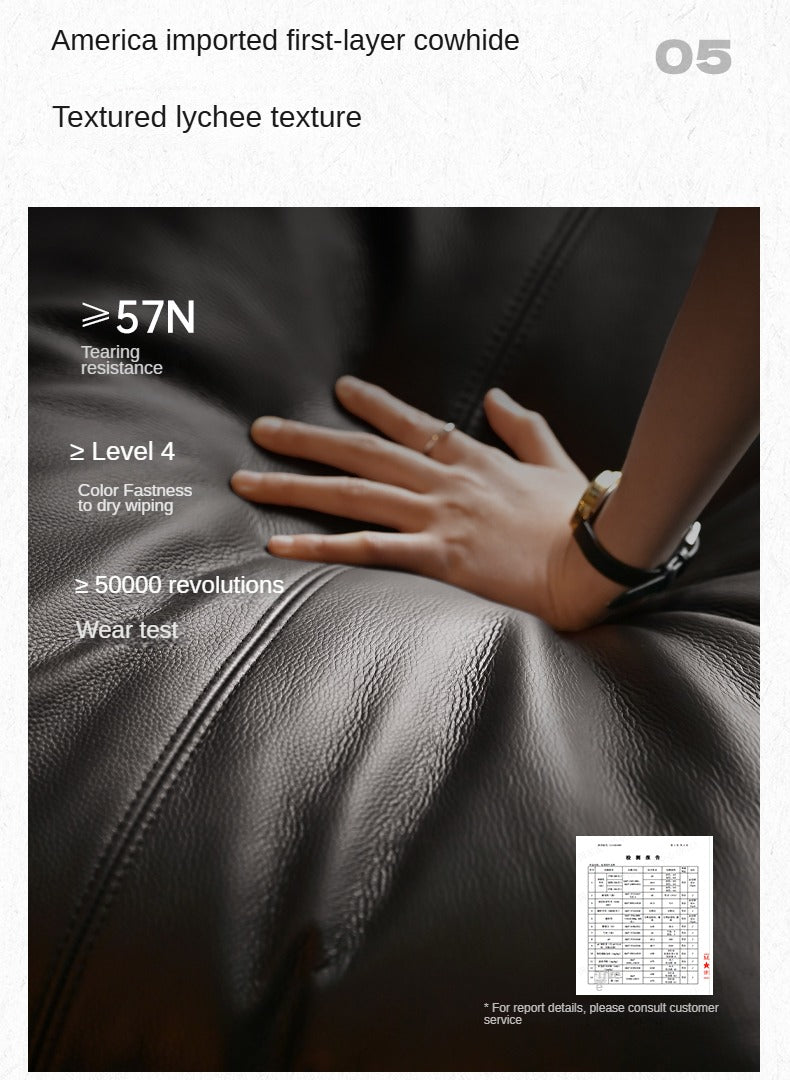 Leather Black High Back Down Straight Sofa.