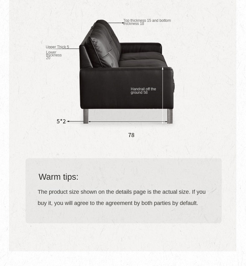 Leather Black High Back Down Straight Sofa.