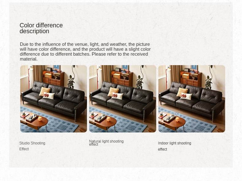 Leather Black High Back Down Straight Sofa.