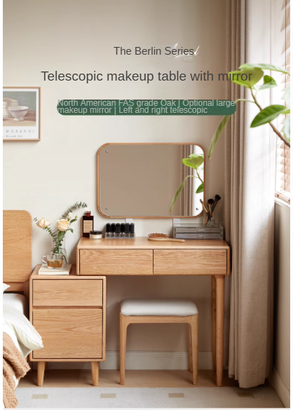 Solid Rubberwood, Oak, Beech Solid Wood Retractable Dressing Table Modern.
