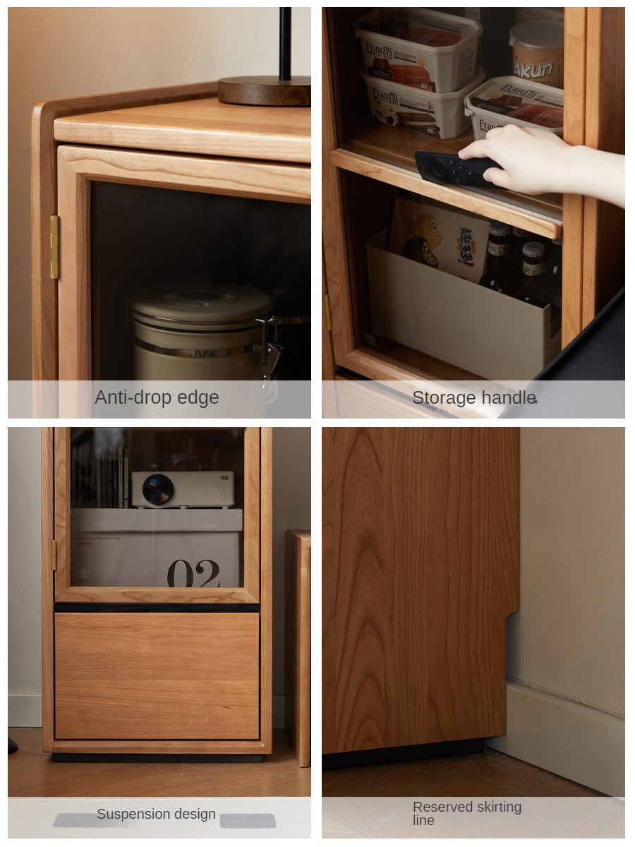 Cherry, Black Walnut, Teak Solid Wood Display Side Cabinet Modern.