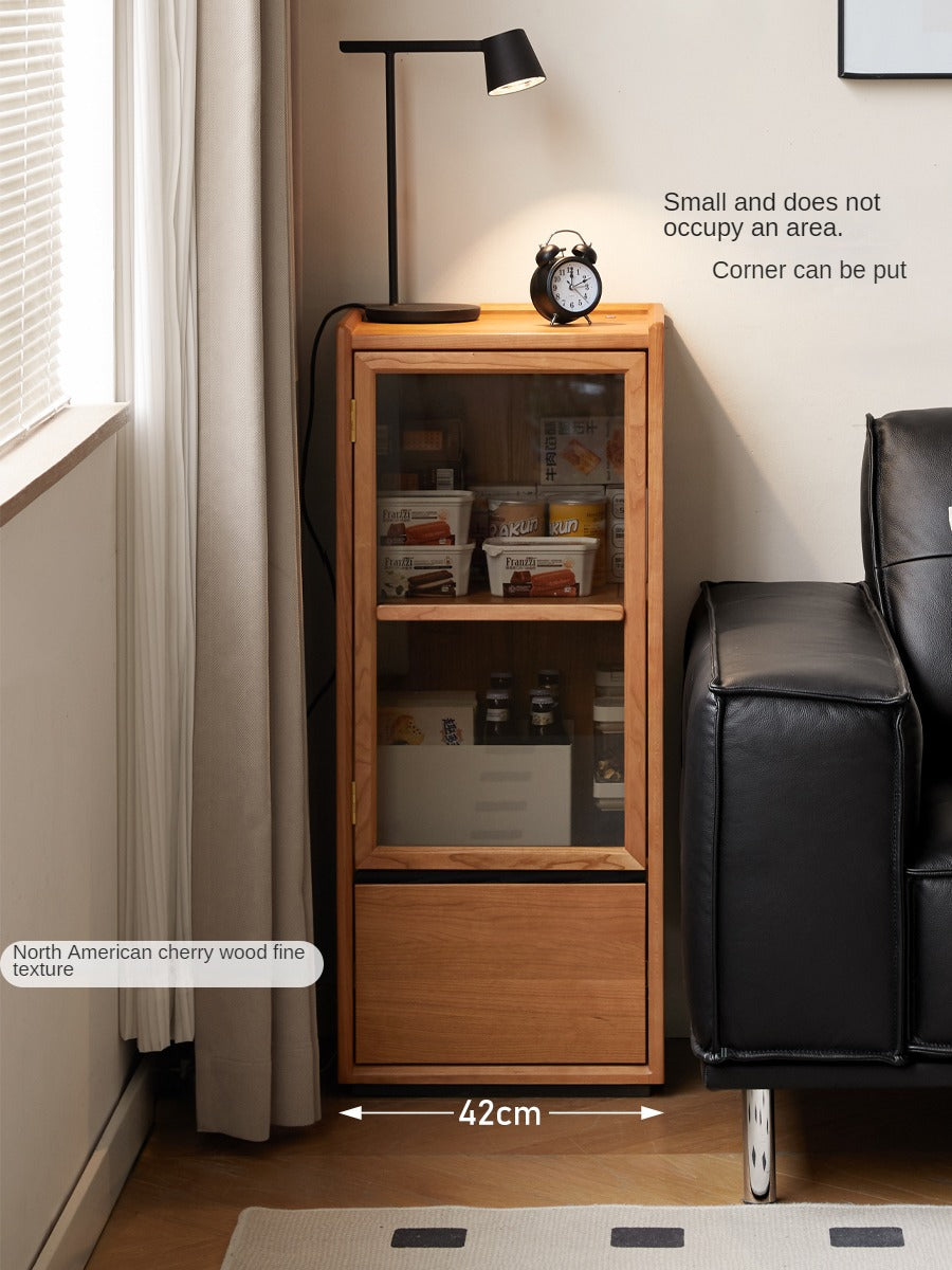 Cherry, Black Walnut, Teak Solid Wood Display Side Cabinet Modern.