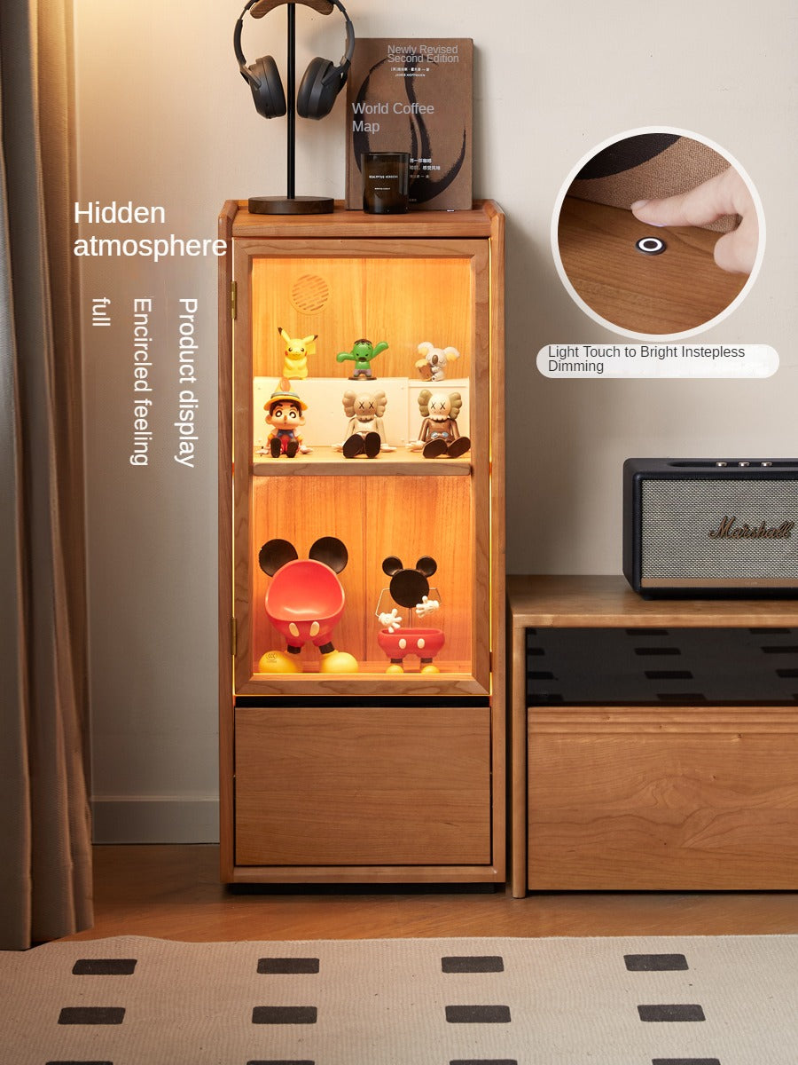 Cherry, Black Walnut, Teak Solid Wood Display Side Cabinet Modern.