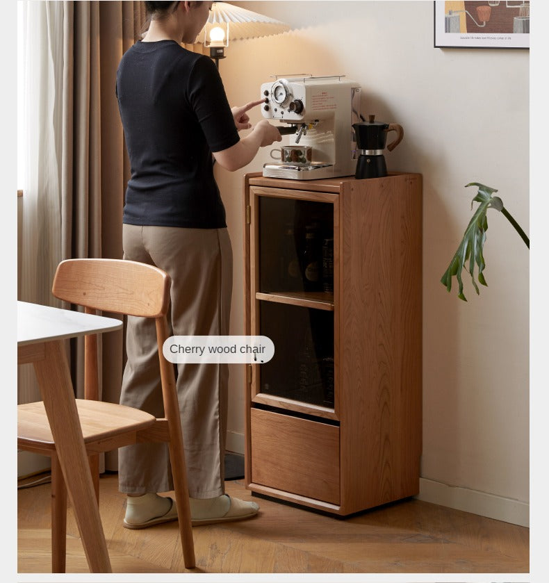 Cherry, Black Walnut, Teak Solid Wood Display Side Cabinet Modern.