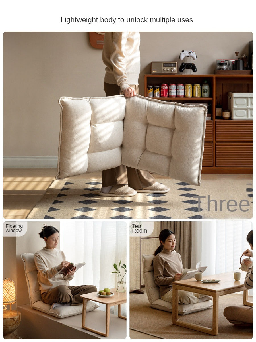 Cream Fabric Floor Lounge Chair, Foldable Tatami-Style
