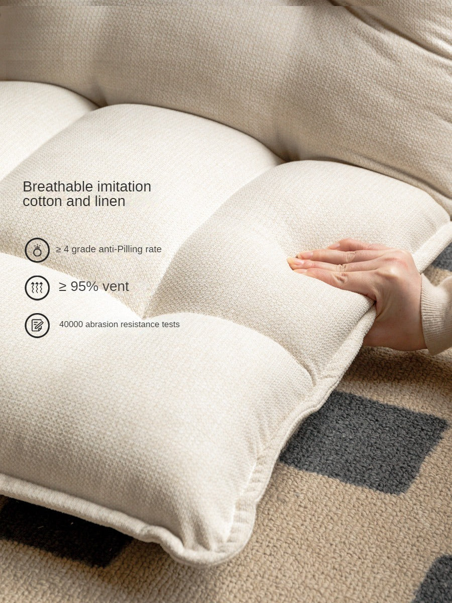 Cream Fabric Floor Lounge Chair, Foldable Tatami-Style