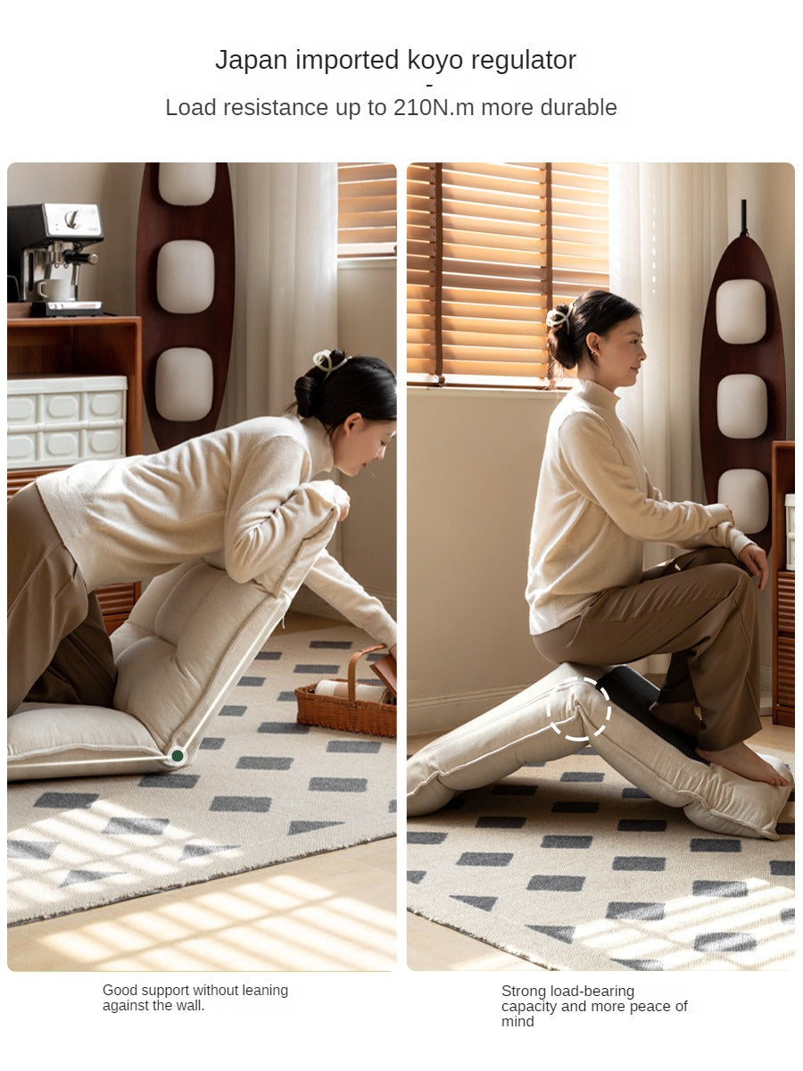 Cream Fabric Floor Lounge Chair, Foldable Tatami-Style