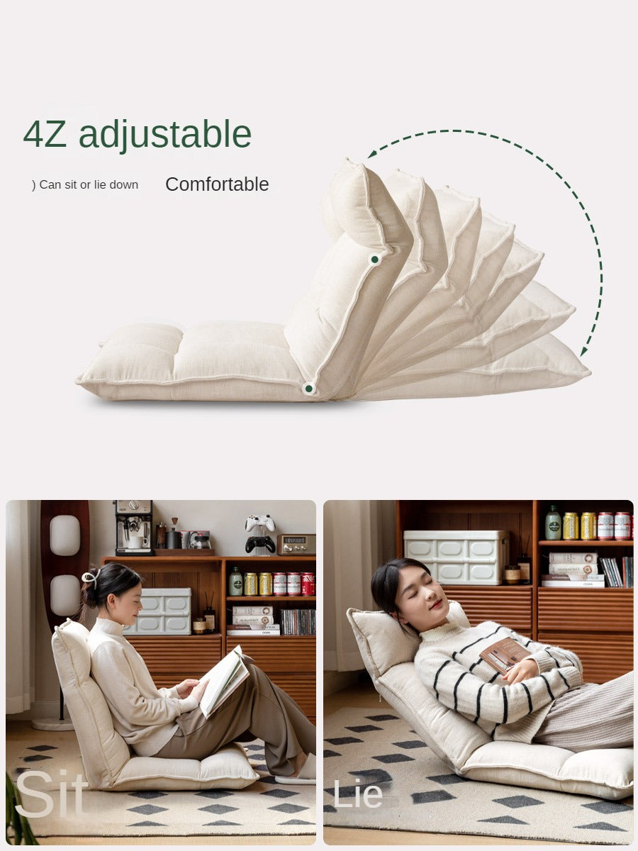 Cream Fabric Floor Lounge Chair, Foldable Tatami-Style