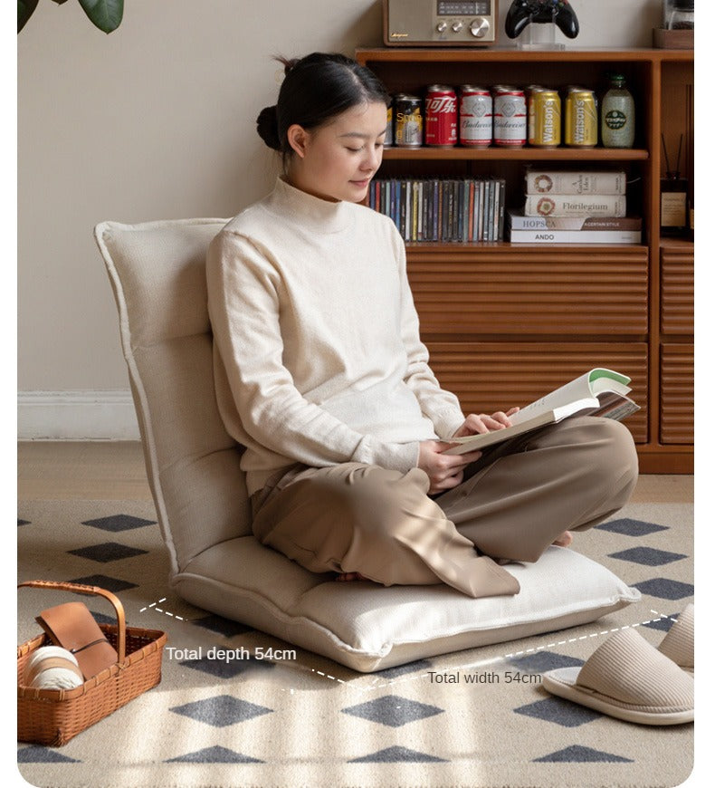 Cream Fabric Floor Lounge Chair, Foldable Tatami-Style