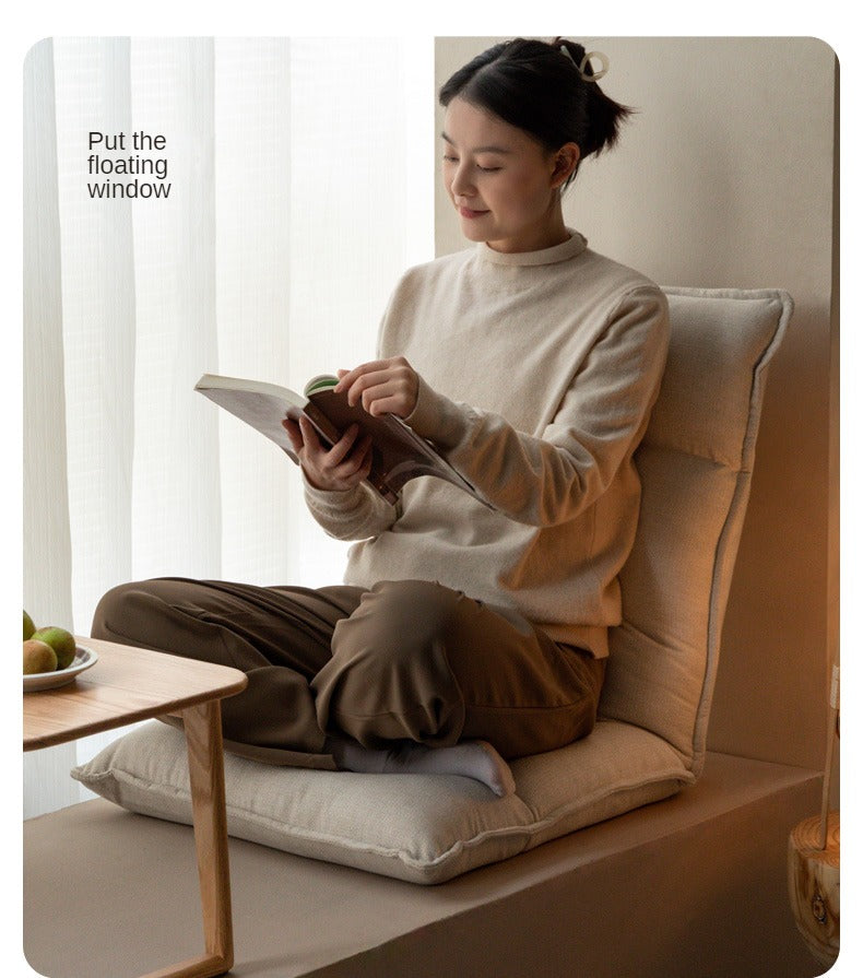 Cream Fabric Floor Lounge Chair, Foldable Tatami-Style