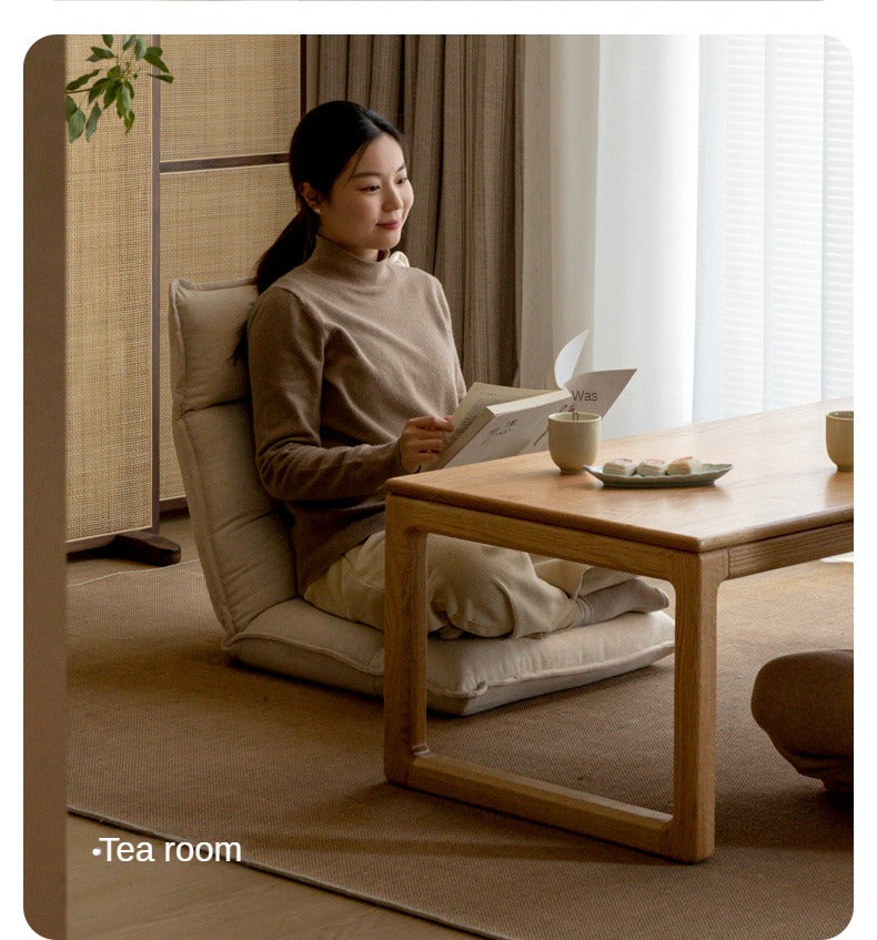 Cream Fabric Floor Lounge Chair, Foldable Tatami-Style