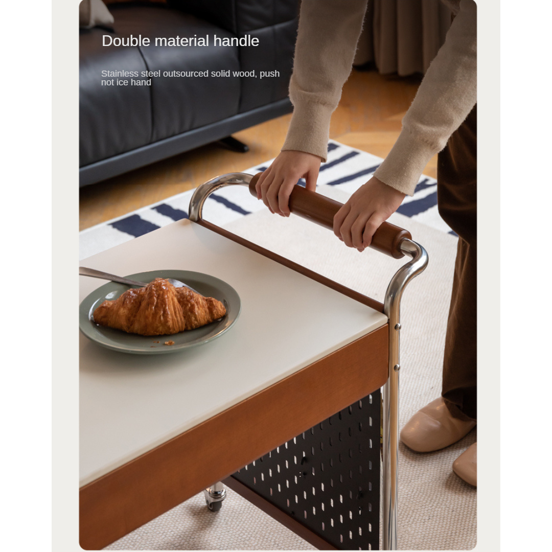 Poplar Solid Wood Coffee Table, Mobile Side Table for Making Tea Around The Stove.