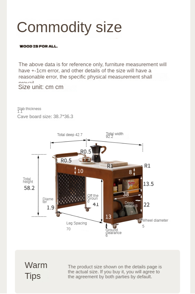 Tulipwood Solid Wood Mobile Side Table for Making Tea Around The Stove.