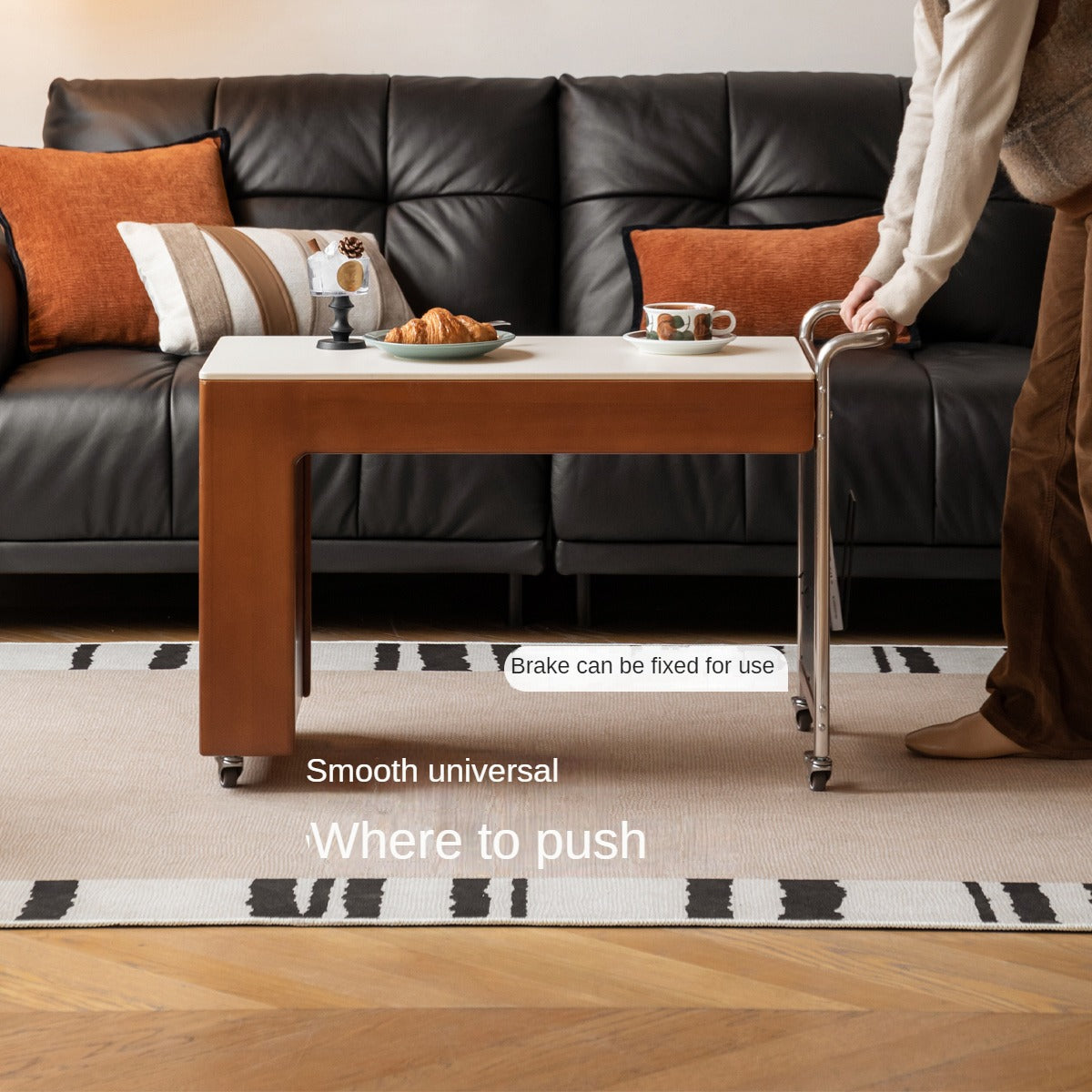 Poplar Solid Wood Coffee Table, Mobile Side Table for Making Tea Around The Stove.