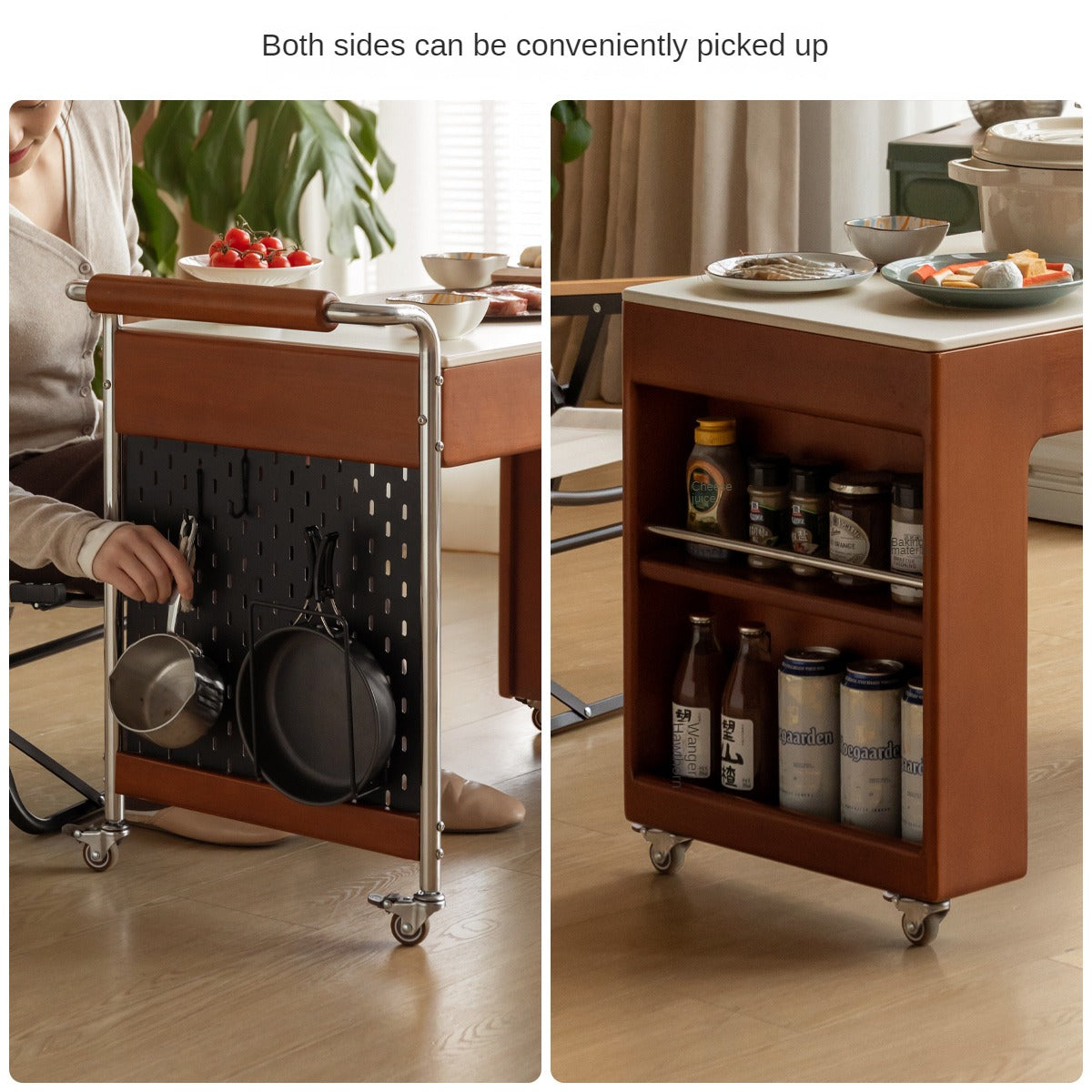 Tulipwood Solid Wood Mobile Side Table for Making Tea Around The Stove.