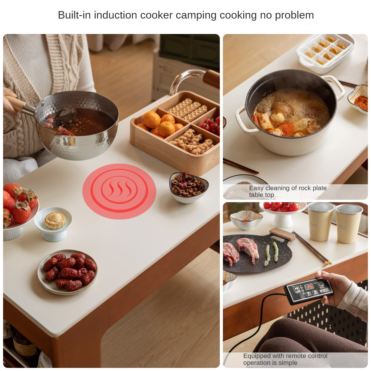 Tulipwood Solid Wood Mobile Side Table for Making Tea Around The Stove.