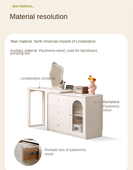 Poplar, Solid Rubberwood French Cream Style Retractable Dressing Table.
