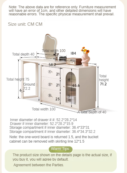 Tulipwood , Solid Rubberwood French Cream Style Retractable Vanity Table.