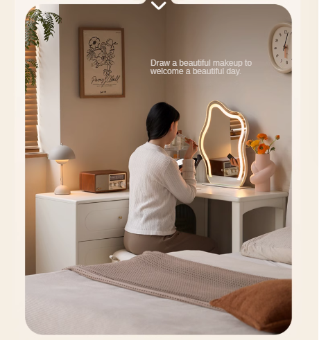 Tulipwood , Solid Rubberwood French Cream Style Retractable Vanity Table.