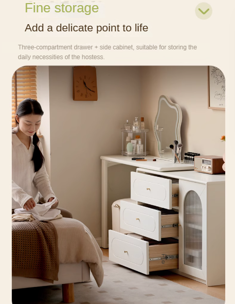 Poplar, Solid Rubberwood French Cream Style Retractable Dressing Table.