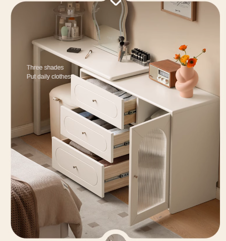 Poplar, Solid Rubberwood French Cream Style Retractable Dressing Table.
