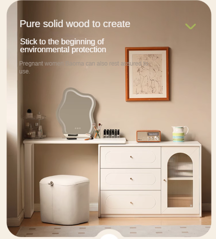 Poplar, Solid Rubberwood French Cream Style Retractable Dressing Table.