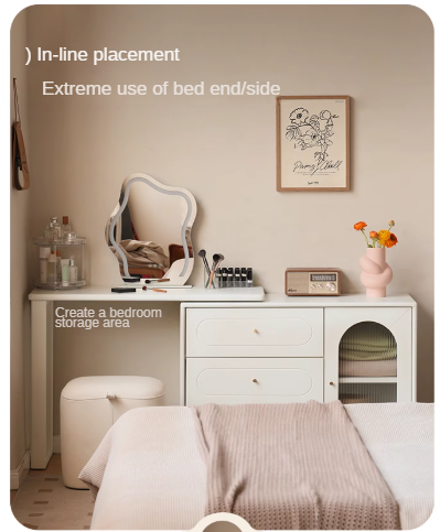 Tulipwood , Solid Rubberwood French Cream Style Retractable Vanity Table.