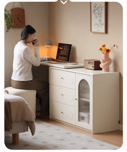 Tulipwood , Solid Rubberwood French Cream Style Retractable Vanity Table.